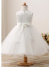 Ivory Lace Sparkly Tulle Flower Girl Dress With Crystal Pin